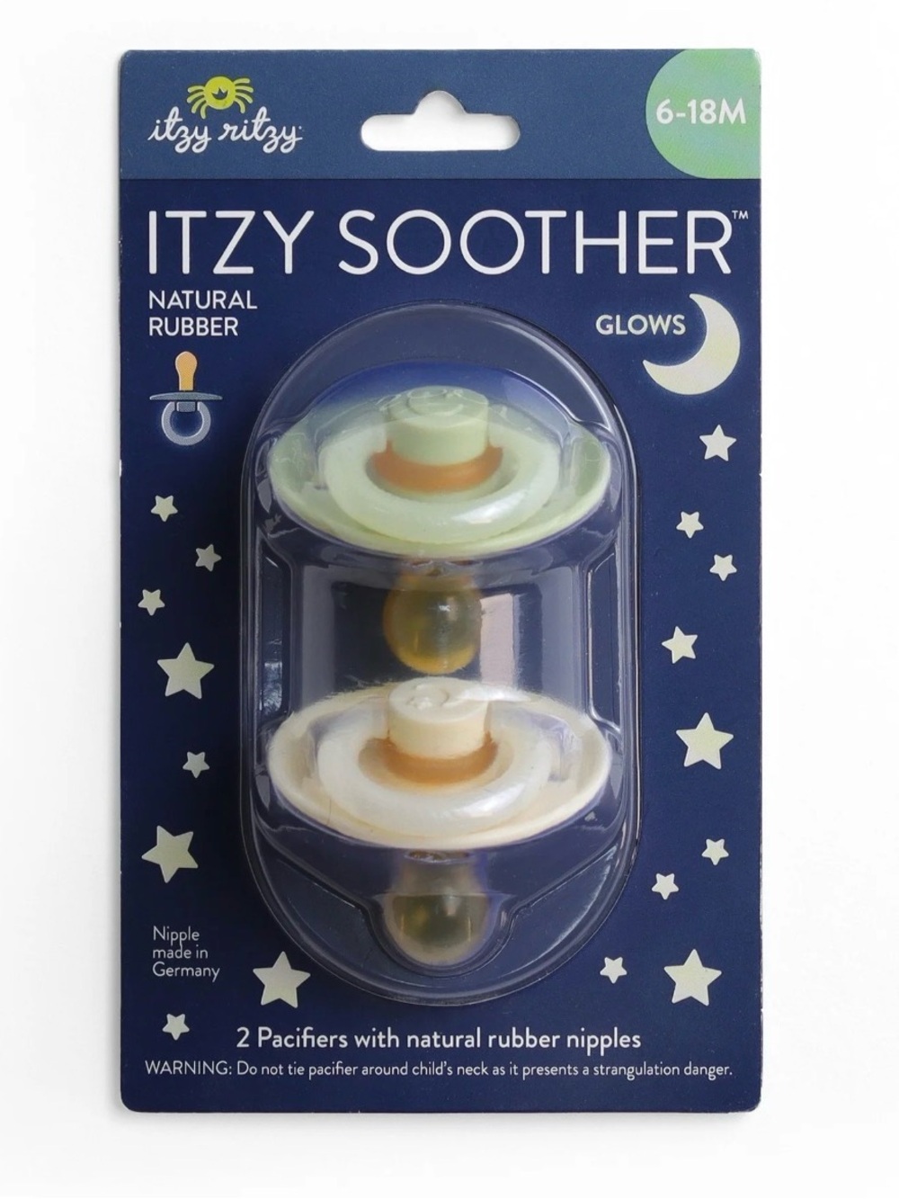 Itzy Ritzy Glow Pacifier Set - Green & White 6-18 Months